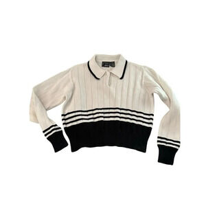 Vintage Liz Claiborne Striped Ribbed Knit Button-Up Sweater Petite P